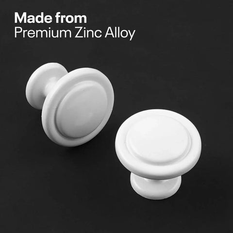 White Cabinet Knob Set 10 Pack For Kitchen Cabinets Drawers Closets And Doors Premium Zinc Alloy Solid Build Sleek Finish Close-up