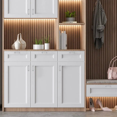 Contemporary kitchen with cabinets fitted with 3 Inch Polished Chrome Cabinet Handles Solid Zinc Alloy Pulls for Cupboards and Drawers.