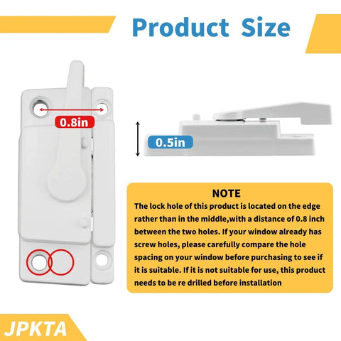 Side and front view of six pack cam action sash locks providing secure, easy to install protection for double hung and sliding vinyl windows.