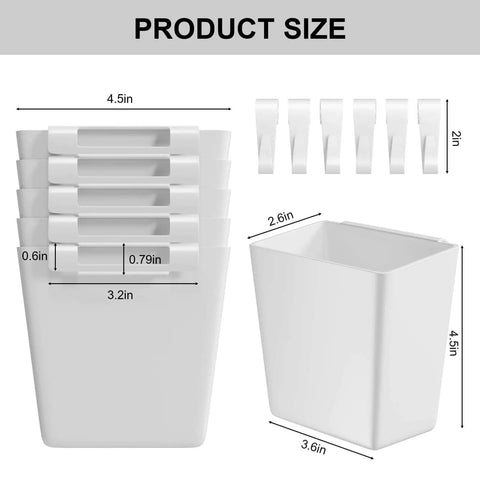 Six Pack White Hanging Cup Holders For Rolling Carts With Six Cup Holders And Six Hooks Space Saving Utility Cart Accessories