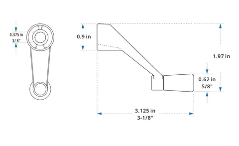 Diagram of Casement Window Crank Handle Replacement White Three Eighths Inch Spline Socket 360 Degree Operation Zinc Alloy dimensions