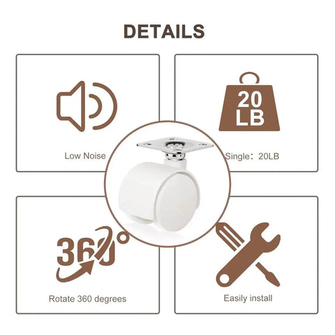8 Piece 1 Inch Free Punching Pastable Plate Caster With Stickers And Screws Self Adhesive Swivel 360 Degree Rotation Universal Wheel details