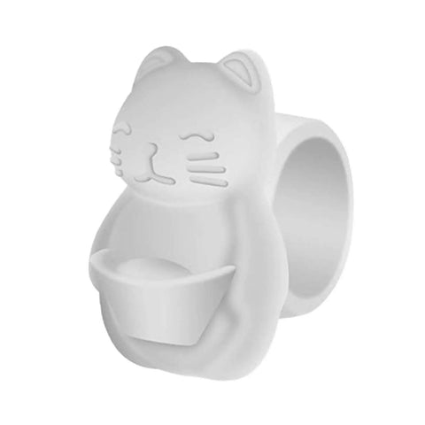 White silicone cat-shaped ring with a small bowl, designed for holding tiny items.