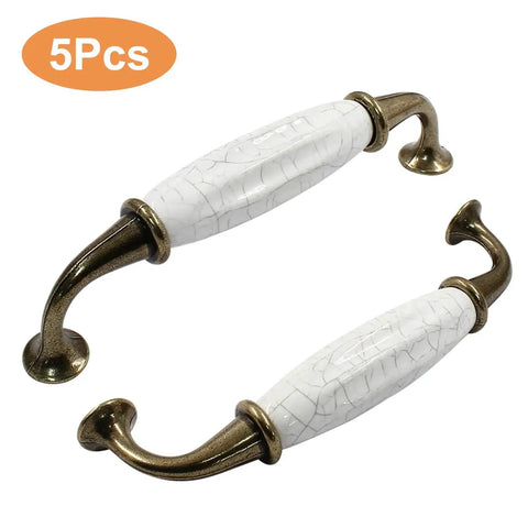5 Pcs White Ceramic Drawer Pulls With 128mm Hole Centers Vintage Style Cabinet Dresser Kitchen Hardware Bronze And White Finish