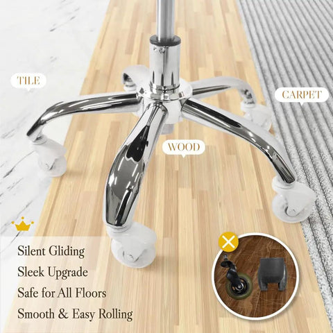 10mm Stem Office Chair Wheels for IKEA Chairs, 2.5 Inch Rollerblade Casters with Gap-Free Bracket, shown on chair base