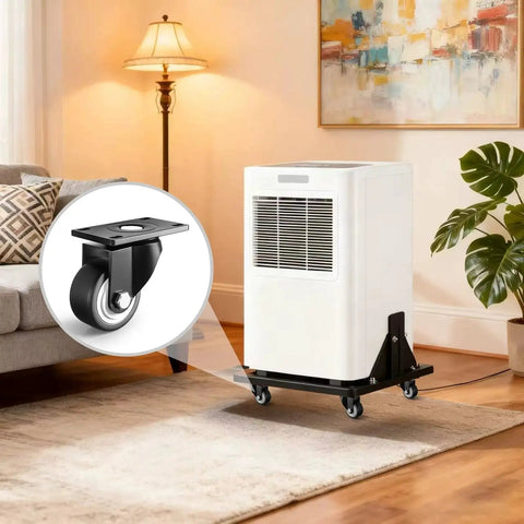 Air conditioner on 1.5 Inch Furniture Caster Wheels Set Of 4 With Swivel Plate, 400 Lb Load Capacity, in a living room setting