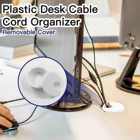 2 Pack 1.5 Inch Desk Grommet Cable Hole Cover For Wire And Cord Organization White Plastic installed on desk