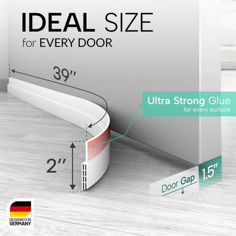 Amazon Vellure door draft stopper, white bottom-of-door sweep with adhesive, 39-inch long, 2-inch tall.