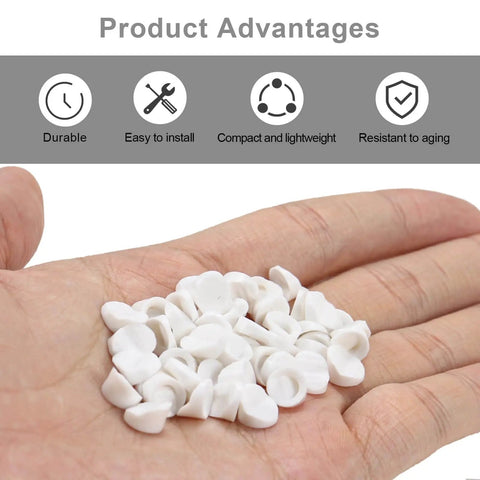 Hand holding 50 Pcs Door Frame Plugs For ODL Western Reflection Frames, 5/16 Inch By 1/4 Inch White Screw Hole Plugs For Doors And Windows