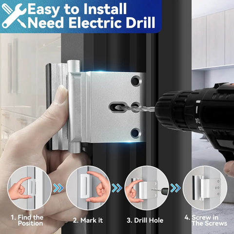 Installing Door Reinforcement Lock With 800 Lbs Of Force Resistance White Alloy Door Lock For Kids Safety