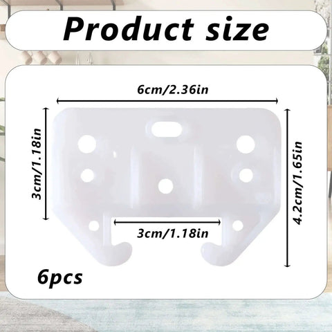 Six White Drawer Rail Bracket Kit showing white bracket size dimensions with six-piece set