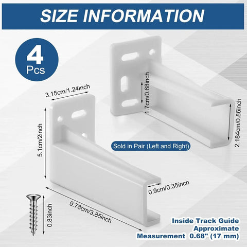 Two Pairs Rear Drawer Track Socket Back Plates Mounting Brackets Durable White Plastic Drawer Back Plate size details