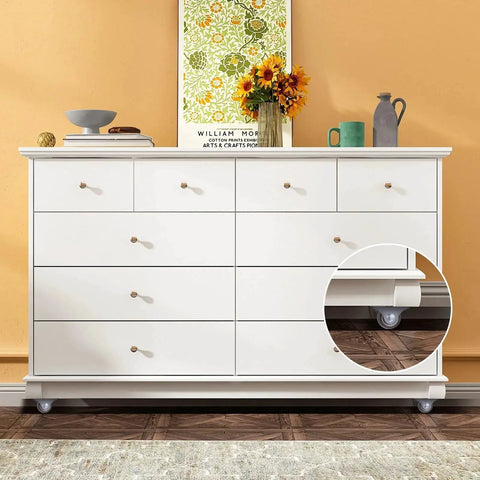 White dresser with 16 Pack Mini 1 Inch Rigid Caster Wheels Set With Iron Top Plate And TPR Wheels Low Profile Fixed Casters for heavy furniture