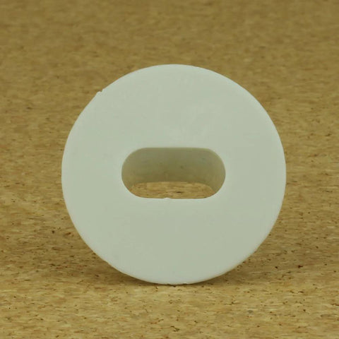 White plastic dual feed-through cable bushing, round washer with oval slot