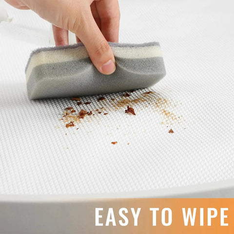 Cleaning crumbs from Two Pack 31 Inch EVA Lazy Susan Shelf Liners Non Adhesive Protection Mats for Cabinets, White, Non Slip