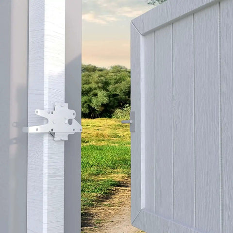 Heavy Duty Gate Latch With Post Mount Automatic Self Closing Door Latch For Wooden And Vinyl Fences Pool And Garden White Finish Installed