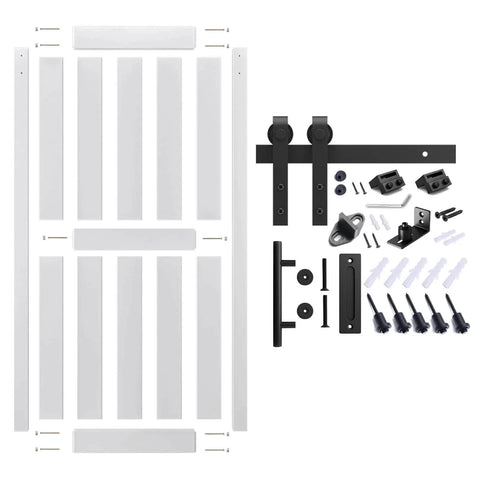 36''x84'' Sliding Barn Door with 6.6 Ft Barn Door Hardware Kit& Handle& Floor Guides, Pre-Drilled Holes Easy Assembly, White
