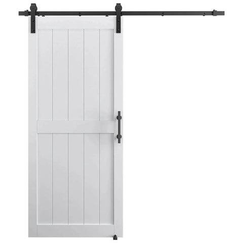 36''x84'' Sliding Barn Door with 6.6 Ft Barn Door Hardware Kit& Handle& Floor Guides,Pre-Drilled Holes Easy Assembly - Include Installation Manual, Water-Proof PVC Surface, H-Frame, White