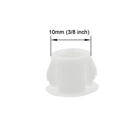 All Purpose White Hole Plugs Set Of 30 Pieces 10mm Flush Type Panel Plastic End Caps showing 10mm diameter size, side view.