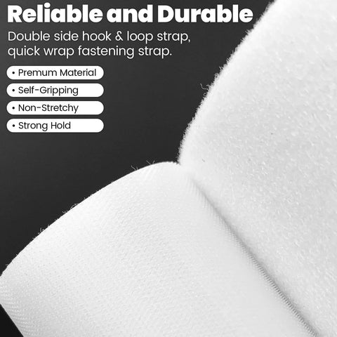 Close-up of Heavy Duty Double Sided Hook And Loop Straps Self Gripping Cable Ties Half Inch By Sixteen Feet White Quick Wrap