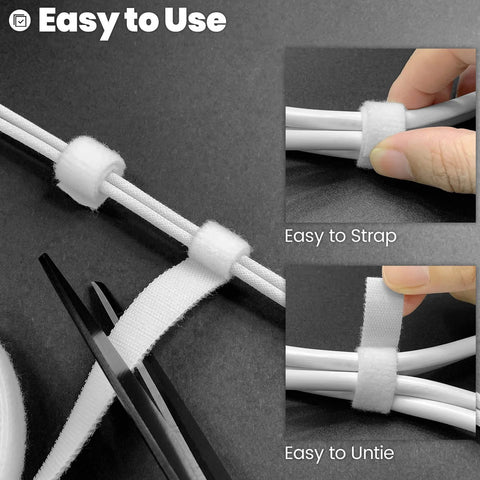 Close-up of Heavy Duty Double Sided Hook And Loop Straps Self Gripping Cable Ties Half Inch By Sixteen Feet White Quick Wrap in use