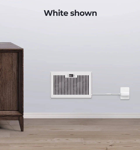 Quiet 6x10 Register Booster Fan For HVAC Vents With 10 Speeds Remote Control And Thermostat Control White BIOWIND Premium Anodized