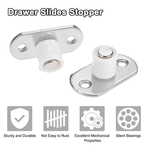 Two Pack Sliding Roller Guides For Barn Doors And Closet Doors, 4mm Diameter White Floor Guides, metal drawer slides stopper hardware close-up