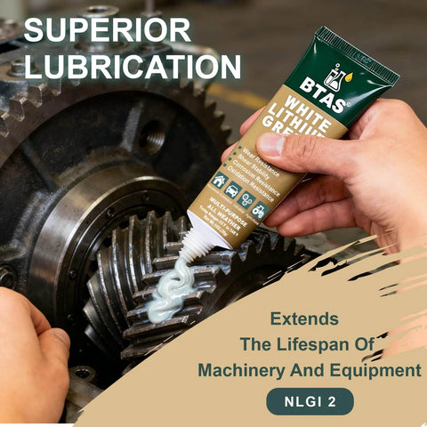 White Lithium Grease for Car Door, Bearings & Gears Lubricant Grease being applied on metal gears, NLGI 2, 1 oz tube
