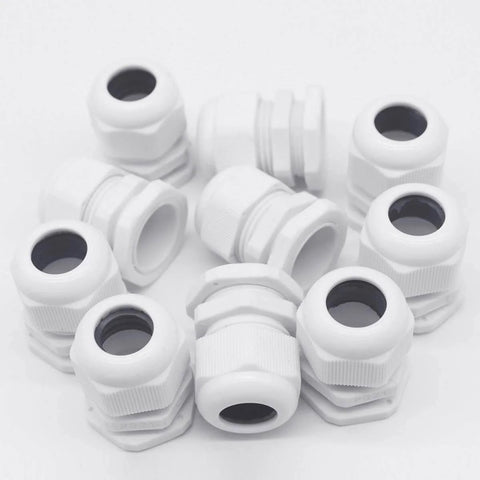 PG21 Cable Gland Kit, 20 White Plastic Nylon Waterproof Wire Glands Connectors Fittings For 13mm To 18mm Cables, Durable PA66 Body
