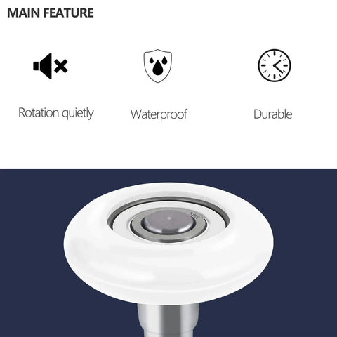 Close-up of 10 Pack White Nylon Garage Door Rollers 2 Inch With 4 Inch Stem showing waterproof, quiet, durable features.