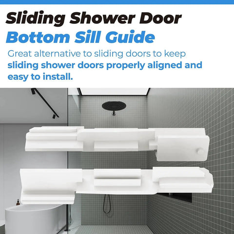 Sliding Shower Door Bottom Sill Guide White Nylon 2 Pack in bathroom installation, showing proper door alignment function.