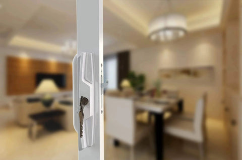 White Patio Door Handle Set with Cylinder Lock,Suitable for Replacement Sliding Patio Doors Lock 3-15/16”Screw Hole Spacing on door
