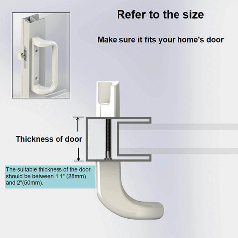 Diagram showing installation size for White Patio Door Handle Set with Mortise, Suitable for Replacement Doors Lock 3-15/16”Screw Hole Spacing