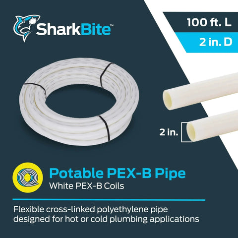 2 Inch By 100 Foot White Pex B Flexible Water Pipe Tubing For Plumbing Hot And Cold Potable Water Systems Made In USA U895W100