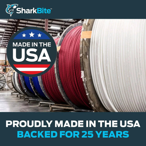 Large rolls of red and white PEX tubing labeled 'Made in USA' highlighting 2 Inch By 100 Foot White Pex B Flexible Water Pipe Tubing For Plumbing Hot And Cold Potable Water Systems Made In USA U895W100 Ideal For Long Runs And Fewer Fittings With Easy Installation Bends Around Corners Without Elbows
