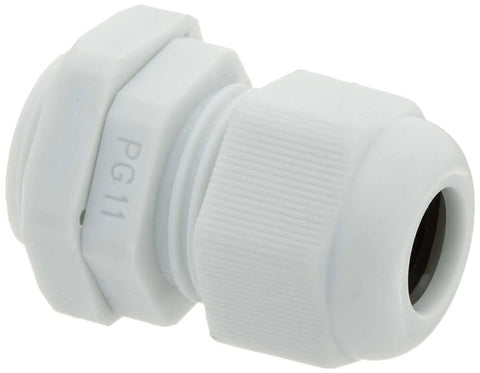 Side view of a PG11 Strain Relief Cord Grip Cable Gland For 5 to 10mm Dia Cable IP67 Waterproof White Plastic Pro Grade