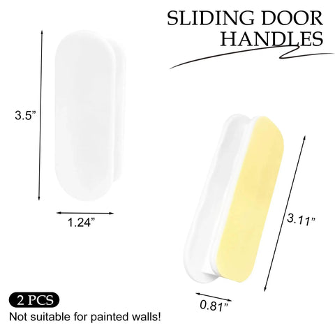 2 Pack Self Adhesive Push Pull Cabinet Handles No Drilling Plastic Stick On for Cabinet Drawer Closet Window Glass Sliding Door White