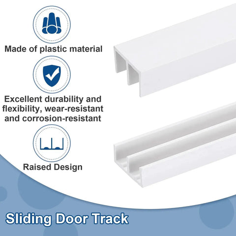 White Plastic Sliding Door Track Set For One Quarter Inch Thick Glass Panels For Closet And Cabinet Doors Includes Upper And Lower Rails, Three Feet Long, Two Sets, White Plastic Construction For Smooth, Quiet Operation And Easy Maintenance with raised design and durability features