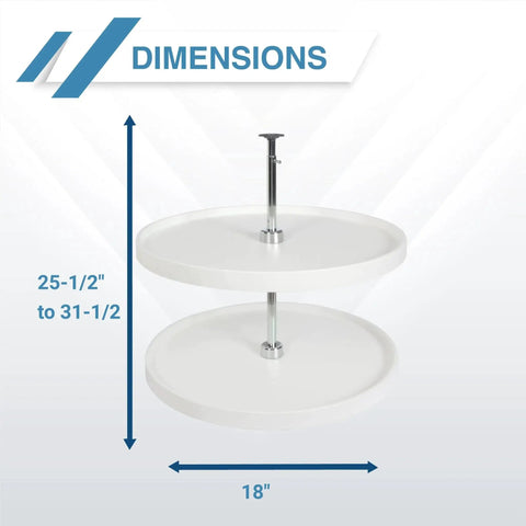 Dimensions of 32 Inch Full Round Polymer Lazy Susan Cabinet Organizer White With Two Shelves And 360 Degree Rotation Durable Plastic
