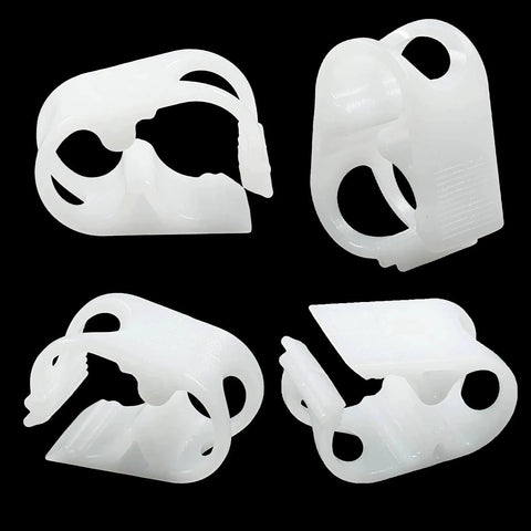 5 Pack Adjustable Tube Clamps For One Eighth To One Quarter Inch Tubing OD Plastic Hose Clamps White Ideal For Laboratory Flow Control And Pinch Valve Shut Off Clamps With Durable Wear Resistant POM Construction And Compact Size displayed on black background