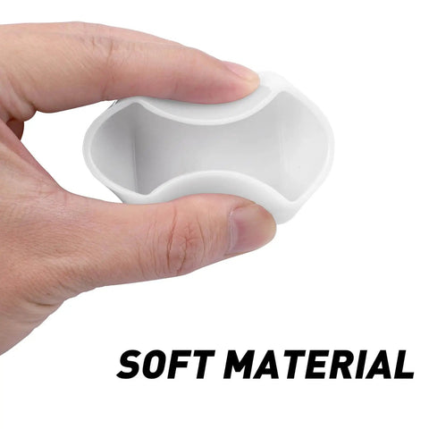 Hand squeezing soft rubber end cap for 1-5/8 inch Unistrut channels in white, demonstrating flexible material.