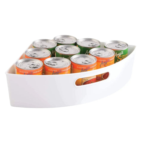 Quarter Wedge Lazy Susan Turntable Organizer With Handle In White Made From Recycled Plastic For Pantry Kitchen Cabinet Refrigerator Bathroom And General Storage 16.5 By 11 By 4 Inches with canned goods