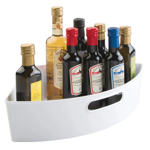Quarter Wedge Lazy Susan Turntable Organizer With Handle In White Made From Recycled Plastic For Pantry Kitchen Cabinet