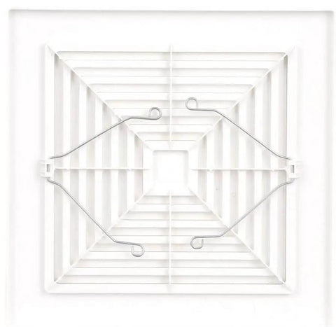 Replacement Grille For 688 Fan By Broan-NuTone, white, 9 x 9.25 inch, front view showing grille design and mounting springs.