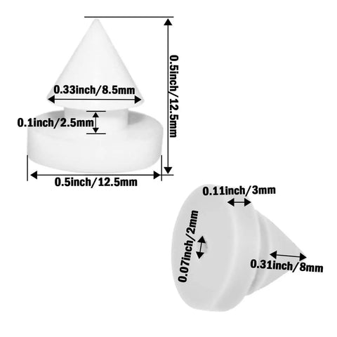 30 Piece Rubber Door Silencers For Metal And Wood Doors Hinge Mount Anti Collision Cushions One Half Inch White Keeps Doors Quiet And Smooth Easy Install Durable Silicone Rubber shown with dimensions