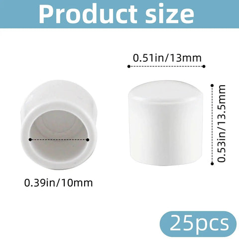 25 Pack Door Stop Tips Caps 0.39 Inch White Rubber Universal Replacement Bumpers product size diagram
