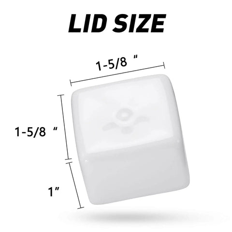 Soft rubber end caps for 1-5/8 inch Unistrut channels in white shown with size dimensions; front view.