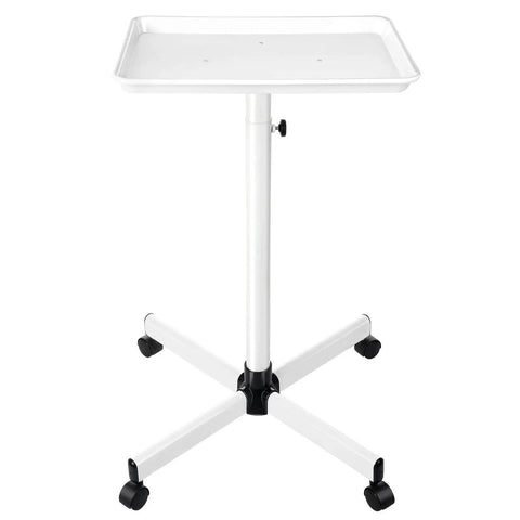 White Salon Tray Rolling Cart With Wheels Adjustable Height Service Tray For Tattoo Medical And Dental Rooms Minimalist Color Tray On Four 360 Degree Casters Easy Height Lift Durable Mobile Beauty Tray