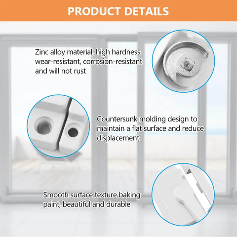 Close-up of Cam Action White Window Sash Locks For Horizontal Sliding And Vinyl Windows, corrosion-resistant aluminum construction