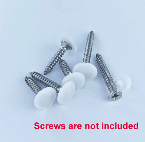 50 Pieces Waterproof Plastic Self Tapping Caps White For Phillips Screw Heads shown next to screws, screws not included